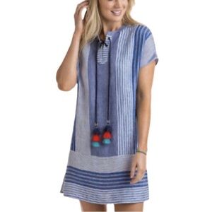 Vineyard Vines linen striped tassel shift dress in dazzling blue size 16